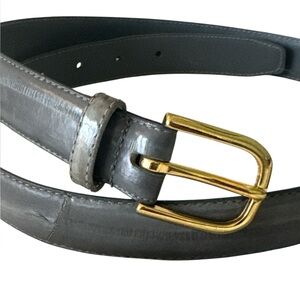 Genuine Eel Skin Gray Thin w/Solid Brass Buckle Men's Belt - Size 34